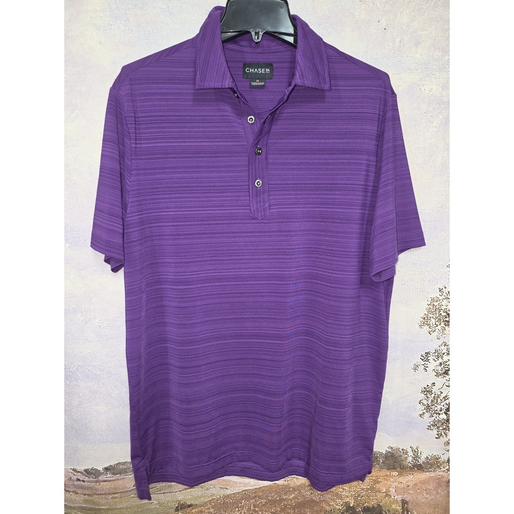 Chase 54 Men's M Golf Polo Shirt Purple Textured Micro Stripe  Short Sleeve